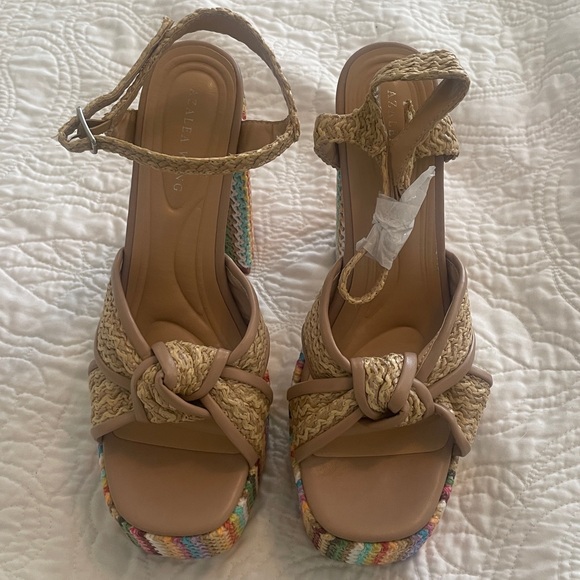 New Azalea Wang Flavia Multi Raffia Platform Sandal Heels size 8.5 - Picture 8 of 15